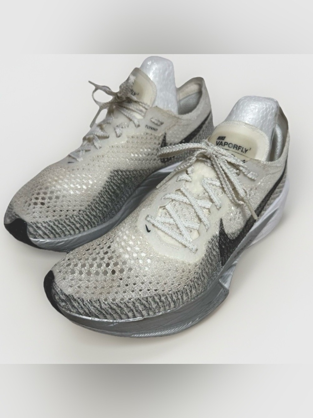 Nike Vaporfly Women’s Running Shoes White and Gray with Black Swoosh